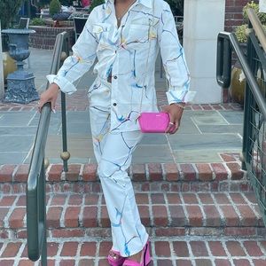 White Marble Two piece pants suit